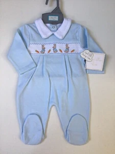 Baby Boys Spanish Blue Smocked peter rabbit Sleepsuit 3-6 Months Cotton - Picture 1 of 3