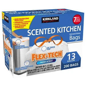 Kirkland Signature Flex-Tech 13 Gallon Scented Kitchen Trash Bags 200-count - Picture 1 of 2