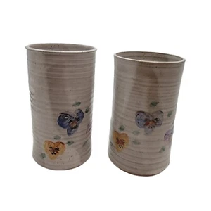 Set of 2 Stoneware Art Pottery Vases Flowers Unsigned 5.5" - Picture 1 of 4
