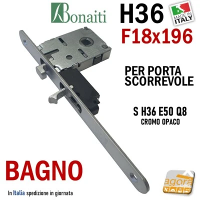 SERRATURA PER PORTA SCORREVOLE BONAITI G500 H36 GANCIO A TIRARE FRONTALE 18X196