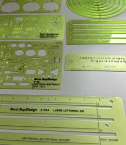 7 VTG Berol Rapid Design Drafting Templates R- 127, 140, 301, 303, 924, 925, 934 - Picture 1 of 9