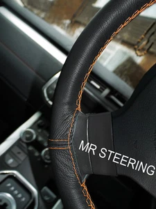 FOR 1996-2003 ACURA TL TRUE LEATHER STEERING WHEEL COVER ORANGE DOUBLE STITCHING - Picture 1 of 4