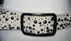 Leather belt women’s suede white Studded L - Picture 1 of 7