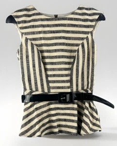 Ecetera Damen Top mit Gürtel Gr. 4 Leinen Baumwollmischung gestreift minimalistisch altes Geld - Bild 1 von 9