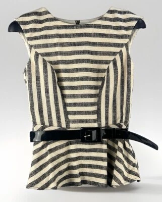 Top para mujer Ecetera con cinturón talla 4 lino mezcla de algodón rayas minimalista dinero antiguo Foto 1 de 4