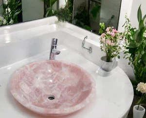Lavello e lavabo 12" quarzo rosa piano rotondo cucina e bagno deco - Foto 1 di 8
