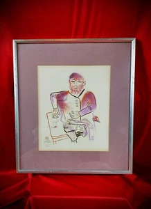Vtg MCM Retro Groovy William Gropper Rabbi Teatime Jewish Lithograph Framed Art - Picture 1 of 5