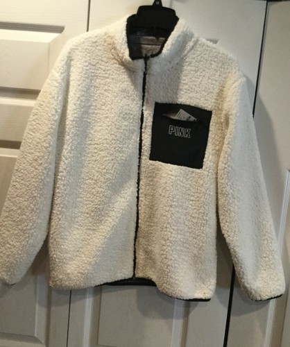 UNDERCOVER Giacca cappotto sherpa Victoria's Secret rosa reversibile bianco grigio nuovo con etichetta piccolo