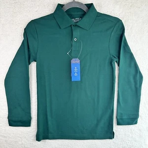 Nautica Youth School Uniform Long Sleeve Polos Shirt Hunter Green Medium - Picture 1 of 10