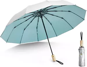 46 Inch UPF 50+ UV Protection Large Travel Umbrella with Wooden Handle, 12 Fibre - Picture 1 of 12