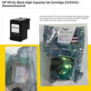 Cartucho de tinta negro de alta capacidad compatible con tinta LD compatible con HP 901XL (CC654A) - SELLADO - Imagen 1 de 9