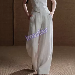 Linen Comfortable Straight Pants Casual Pants Women Loose Leg Trousers Casual - Picture 1 of 12