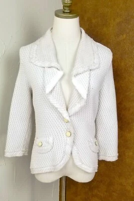 White House Black Market Knit Blazer Jacket Size S Beige with Silver Metallic - Image 1 of 4