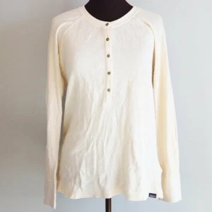 Camicia donna PATAGONIA cotone biologico manica lunga Henley top panna waffle maglia L - Foto 1 di 6