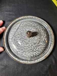 Antique Granite-ware, Grey Mottled, Lid - Picture 1 of 10