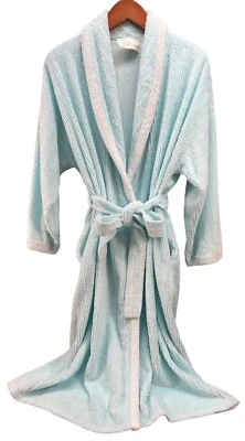 Bata de casa vintage Herbcraft rizo algodón aguamarina blanco a rayas para mujer M’s Foto 1 de 4