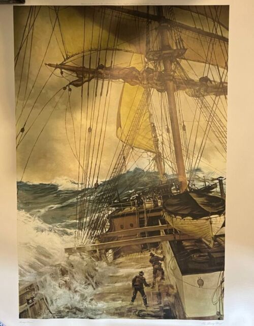 Montague Dawson The Rising Wind Signed Print 38 x 26 1969 Frost & Reed