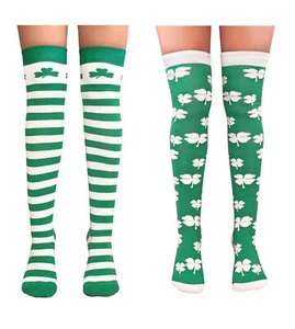 Irish Green Shamrock Over The Knee Socks Cotton Rich St. Patrick's Day Theme Sox - Picture 1 of 9