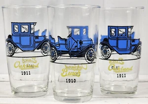 Hazel Atlas Set of 3 Antique Car Design Barware, 16 Oz. Drinking Glasses, VTG - Picture 1 of 5