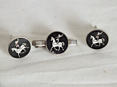 CIRCUS HORSE & RIDER (niña de pie) TIE BAR & CUFF LINK Par Esmalte Pioneer de colección Foto 1 de 4