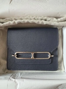 HERMES PHW ROULIS Slim Wallet Bleu Nuit (Blue) Evercolor NEW IN BOX - Picture 1 of 9