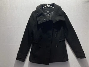 H&M Coat Jacket Womens Size 2 Wool Blend Pea Coat Black Excellent Condition - Picture 1 of 9