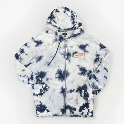 Moletom com capuz True Religion masculino M azul tingido com zíper streetwear lounge core estilo Y2K - Imagem 1 de 4