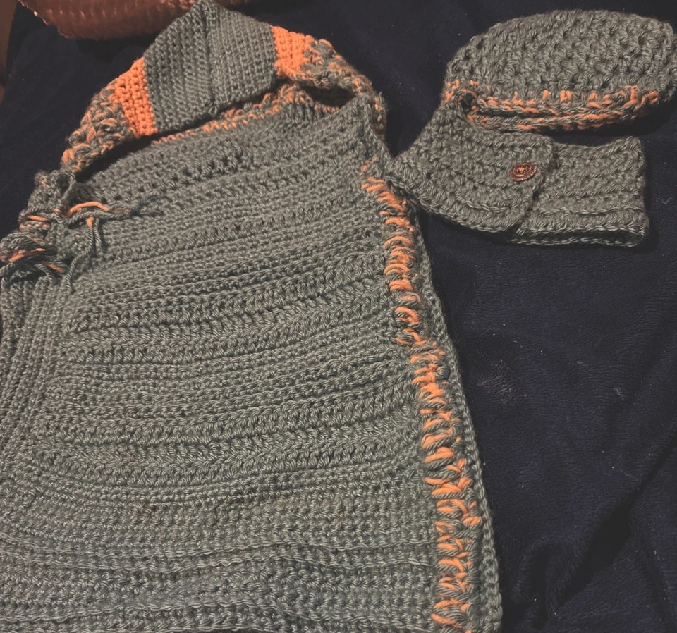 New HOODED BABY BUNTING WITH BUTTONS Handmade Newborn CROCHET Includes Hat Scarf - Image 1 of 3