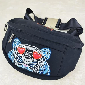 Kenzo Paris Body Bag Waist Pouch Unisex Embroidery Tiger Heart Black From Japan - Picture 1 of 11