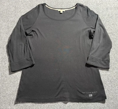 Burberry Brit Ladies Size XL 3/4 Sleeve Black Cotton Top Flip Nova Cuffs - Image 1 of 4