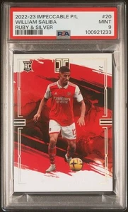 2022-23 Panini Impeccable EPL William Saliba RC 2/5 Ruby Silver PSA 9 Kit-Match - Bild 1 von 2