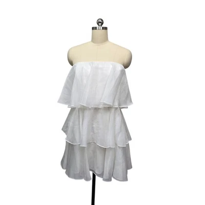 Mini Vestido Abercrombie Fitch Blanco Sin Tirantes Volantes en Niveles Talla L Foto 1 de 4