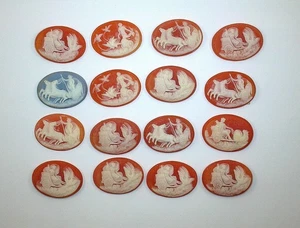 KONVOLUT 16 VINTAGE KLEINE KAMEEN MIT WAGEN - 18 X 25 MM - BO - Bild 1 von 9