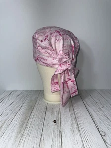 Ponytail Scrub Cap Pink Breast Cancer Print Handmade 100% Cotton, Medical - Picture 1 of 7