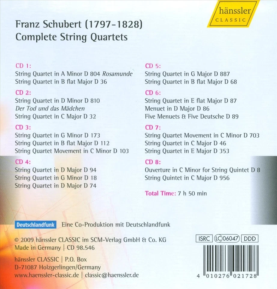 SCHUBERT: COMPLETE STRING QUARTETS; STRING QUINTET, D. 956 [BOX SET] NEW CD Foto 1 de 1