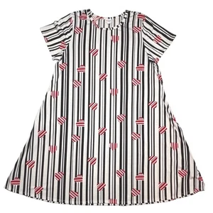 LuLaRoe Womens Dress Size 3XL Jessie Black White Stripes Red Hearts 3X - Picture 1 of 5