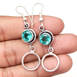 Chromdiopsid Edelstein Handarbeit Silber Schmuck Ohrringe 1,5" - Bild 1 von 7