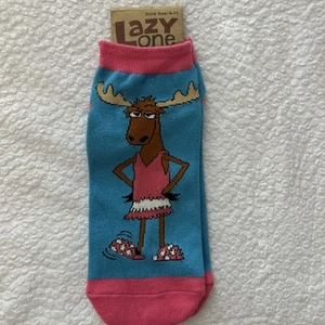 LAZY ONE DON’T MOOSE AROUND Slipper socks womens whimsical fun NWT - Picture 1 of 6
