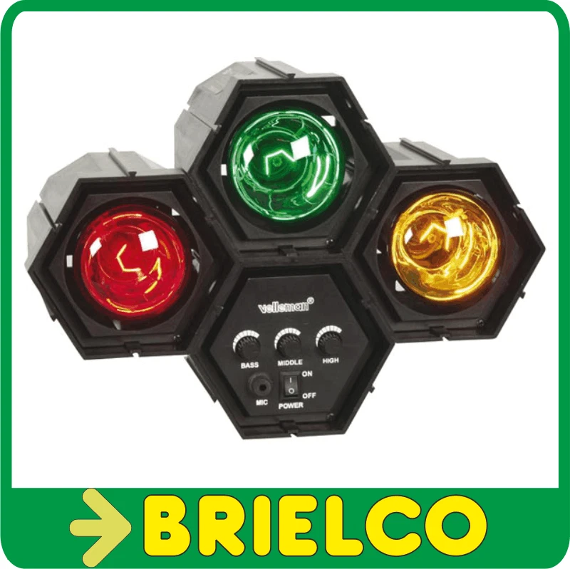 VELLEMAN SICODELICO 3 FOCOS CONTROLADO POR LA MUSICA AJUSTES GRAVES MEDIOS AGUDOS BD2207