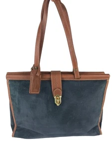 Protocol Shoulder Strap Bag Womens Blue Brown Leather Inner Zip Pockets - Picture 1 of 9