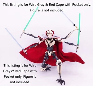 Star Wars Black Series General Grievous Dedicated Gray & Red Cape with Pocket - Picture 1 of 9