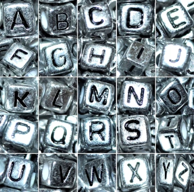 Acrylic Alphabet Cube Beads 6mm  Silver Mixed Pack or Single Letters Beads - Image 1 of 4
