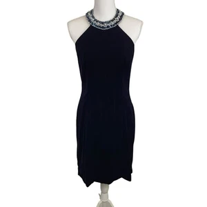 Niki Originals Size 10 Navy Velvet Sequin Beaded Halter Neck Dress 90’s Y2K - Picture 1 of 8