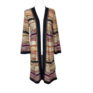 Missoni Long Cardigan Sweater Duster 8 Multicolor Chevron Wool Zigzag Knit Vtg - Picture 1 of 15