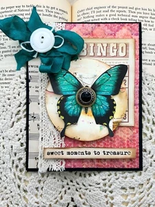 Biglietto Farfalla Fatto a Mano Vintage Shabby Chic Effimera Dolci Momenti da Tesoro - Foto 1 di 2