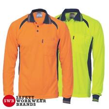 DNC Workwear Mens Hi Vis Cool Contrast Mesh Polo L/Sleeve Orange Yellow New 3902
