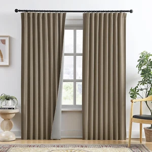 94 Inch Long Blackout Curtains 2 Panels Set Linen Brown,Linen Back Tab Pleated L - Picture 1 of 7