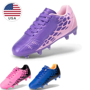 Boys Girls Kids Soccer Cleats Firm Groud Football Athletic Training Shoes US - Picture 1 of 23