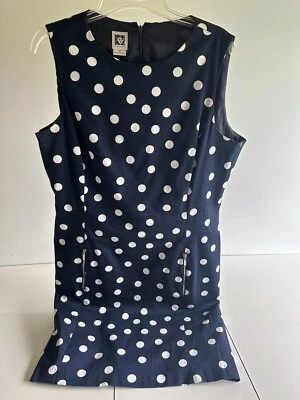 Vestido para mujer Anne Klein azul marino forrado a lunares talla 16 Foto 1 de 3