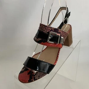 Amalfi by Rangoni Sandals Black Patent Leather Snake Print Buckle Block Heel 6M - Picture 1 of 10